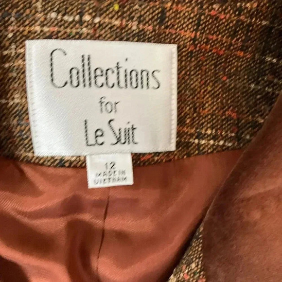 Le Suit Orange Womens Blazer 4 Button Notched Lapel Contrast Collar Size 12 - Picture 6 of 6